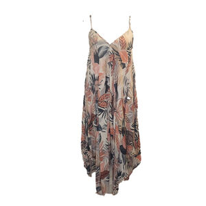 Goa Beachwear by Japna Peach And Green Tropical Pom Pom Hem - Cover Up Dress XL